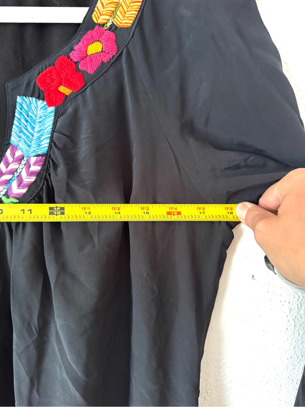 Trina Turk Black Embroidered Tie-Waist Tunic Dress with Colorful Floral Neckline - Picture 13 of 13